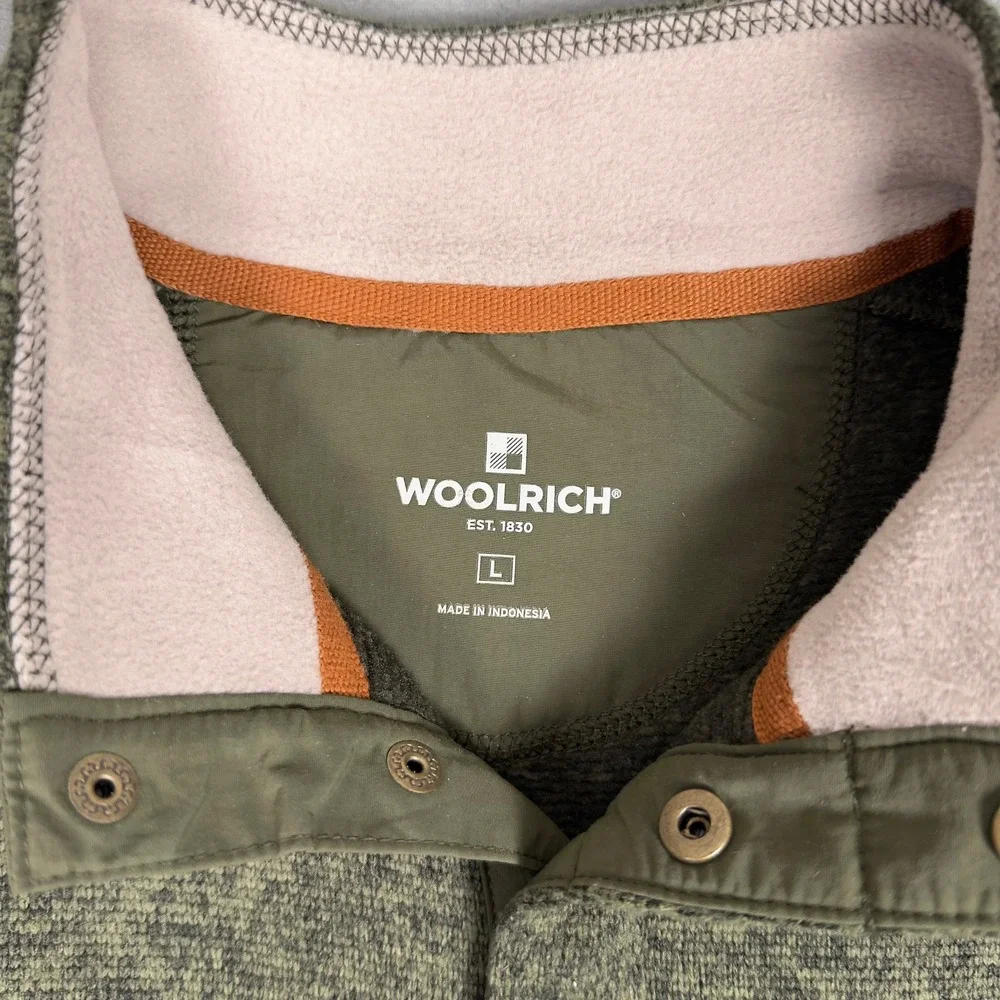 Woolrich Mens Olive Green 1/4 Snap Fleece Pullover Sweatshirt L